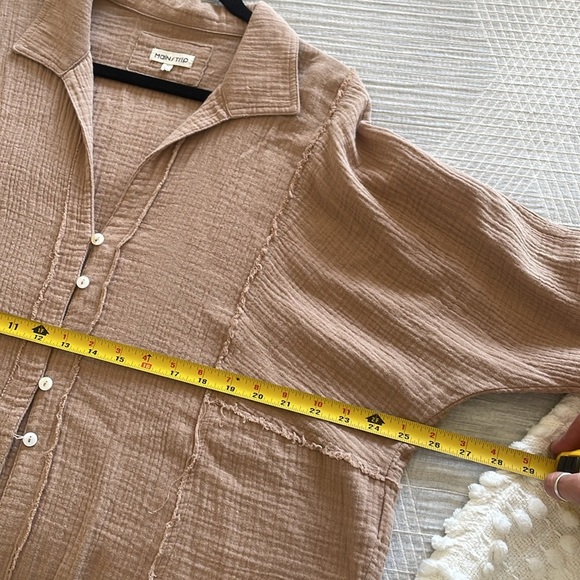 Mainstrip Gauzy Cotton Oversized Pop Over Blouse Top S Camel Tan Minimalist Boho - Picture 12 of 15